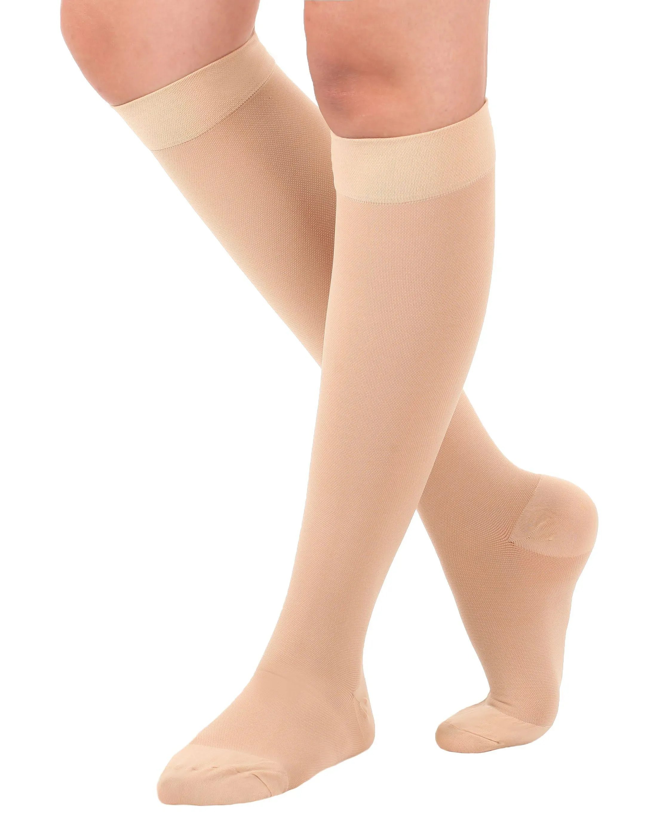 Absolute Support Opaque Medical Compression Knee Highs - Firm Graduated Support 20-30mmHg – Unisex, Open & Closed Toe - Standard Silicone Grip Top