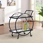 FirsTime & Co. Black Odessa Bar Cart, 2 Tier Mobile Mini Bar, Kitchen Serving Cart and Coffee Station with Storage for Liquor, Metal and Mirror, Modern 28 inches