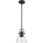 Hines 1 Light Mini Pendant In Matte Black With Seeded Glass (3118-M1L BLK-SD)