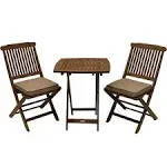 Outdoor Interiors Eucalyptus Wood 3-Piece Square Foldable Bistro Outdoor Furniture Patio Set, Table and 2 Chairs with Cushions, Blue