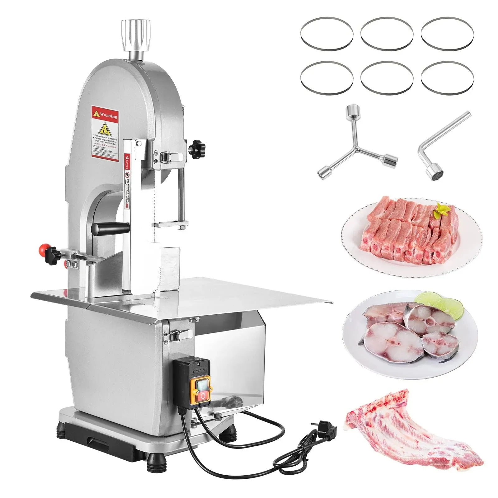 HSBT HITECK 1500w Bone Saw Machine 14.9&quot; x 18.8&quot; Workbench Electric Frozen Meat Cutter 110V Commercial Meat Bandsaw For Butchering Equipped with 6