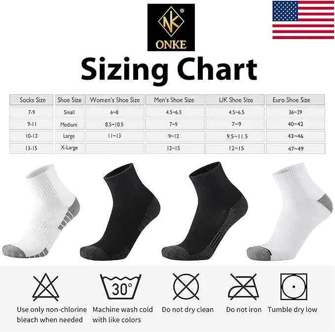 ONKE Cotton Low Cut Quarter Socks for Men Athletic Sport Work with Thick Cushion Moisture Control Anti Blisters Sweat Wicking