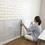 DOKEYT 10PCS 3D Brick Wall Stickers, PE Foam Self-Adhesive Wallpaper Removable and Waterproof Art Wall Tiles for Bedroom Living Room Background TV Decor