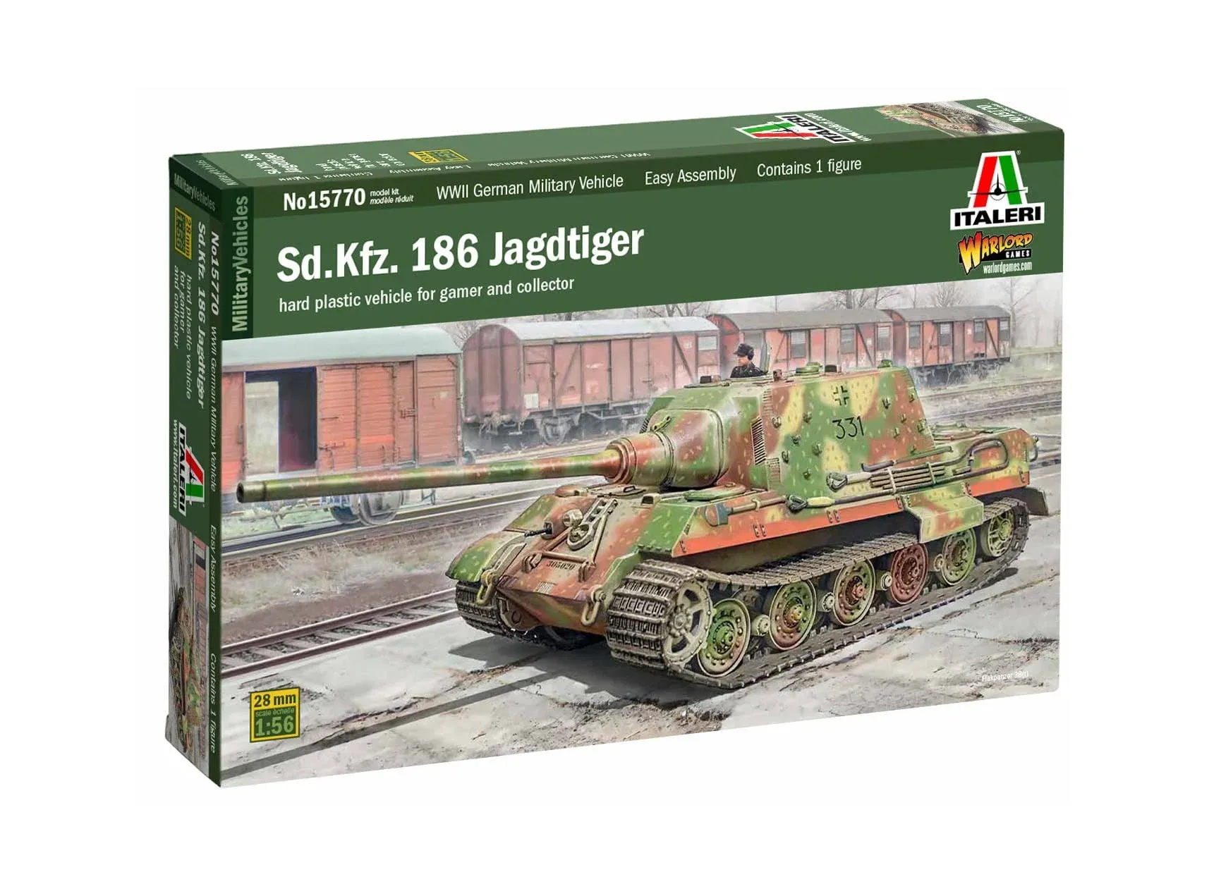 Italeri WWII German Heavy Destroyer Tank Sd.Kfz.186 Yakt Tiger Plastic Model, Scale 1 : 56