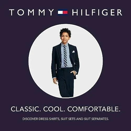 Tommy Hilfiger Boys' Bi-Stretch Alexander Blazer, Single Breasted with Pocket Square, Solid Color with Flag Print Lining