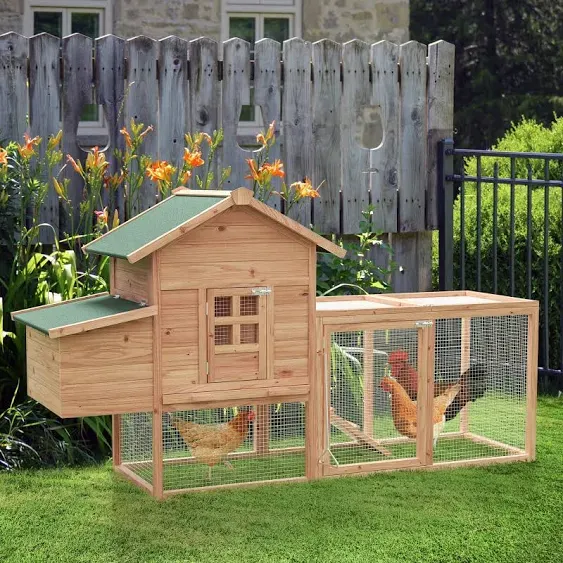 Morngardo Chicken Coop for 2-4 Chickens Wooden Outdoor Poultry Cage Rabbit Hutch with Ramp, Nesting Box, Tray, Roosting Bar, 4 Access Areas