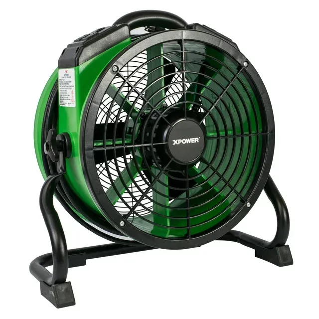 XPOWER X-34AR 1/4 HP 1720 CFM Variable Speed Sealed Motor Industrial Axial Air Mover, Blower, Fan with Built-In Power Outlets - Green