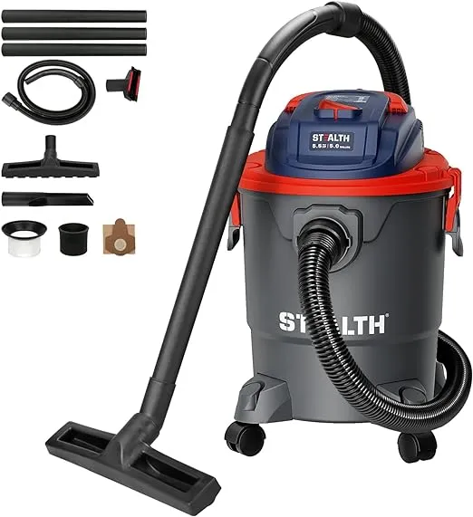 Stealth Wet/Dry Vacuum 5 Gallon, 5.5 Peak HP Shop Vacuum with Blower for Home ...