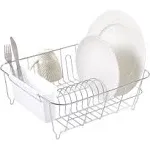 Sweet Home Collection Metal 2 Piece Dish Drying Rack Set Drainer with Utensil Holder Simple Easy to Use Fits in Most Sinks, 14.5" x 13" x 5.25", White