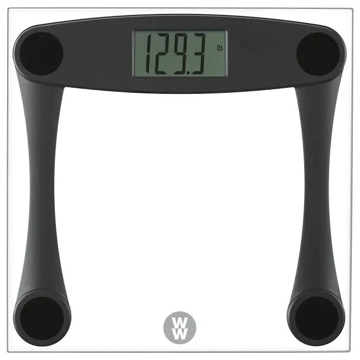 Weight Watchers Scales by Conair Bathroom Scale for Body Weight, Digital Scale, Glass Body Scale Measures Weight Up to 400 Lbs. in Silver Frame 