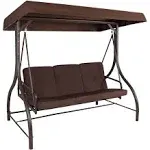 3-Person Metal Patio Swing with Burgundy Red Cushion