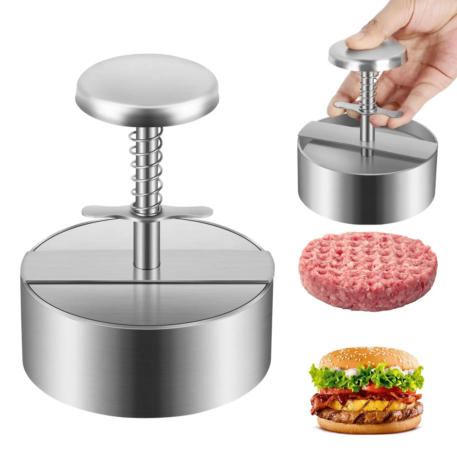 Diveken Burger Press, Stainless Steel Hamburger Patty Maker, 5.5 inch Adjustable Burger Patty Maker, Patty Making Mold for Meat, Vegetables, Beef,