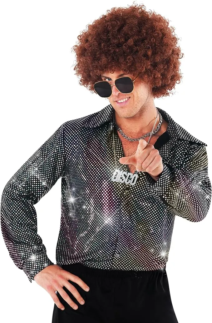 Men`s Silver Disco Dude Shirt Adult 1970s Dance Costume Retro Outfit S - 3XL  | eBay