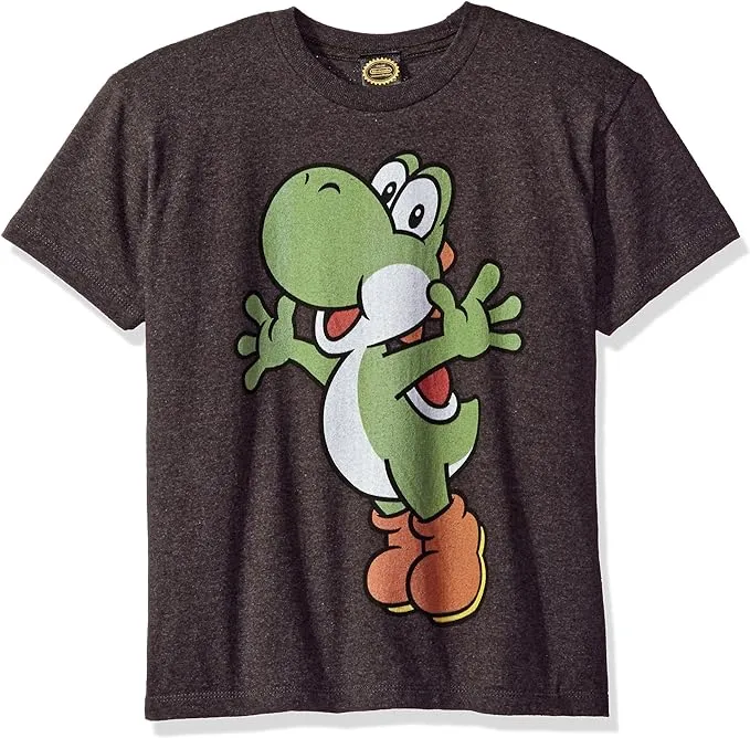 Nintendo Kids Super Mario Yoshi Classic Jump Portrait Crew T-Shirt, Grey, X-Large