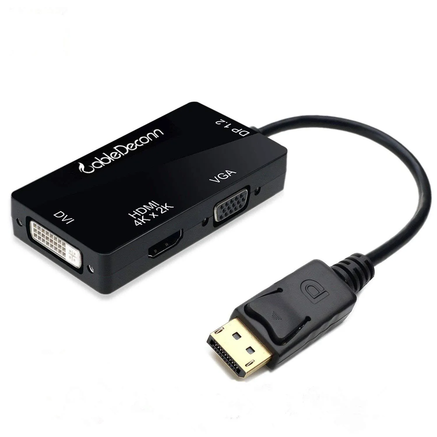 CableDeconn DisplayPort 1.2 to HDMI 4K DVI VGA 3 in 1 Multi-Function Cable Ad...