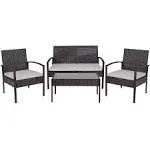 Flash Furniture Aransas Series 4 Piece Gray Patio Set with Steel Frame and Navy Cushions