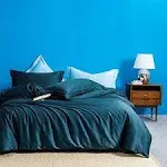 Mildly 100% Egyptian Cotton Duvet Cover Peacock Blue Morden Bedding Set King Size with Zipper Closure & Corner Tie (No Comforter