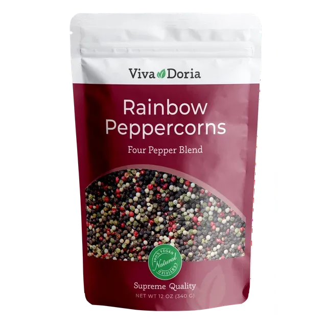 Viva Doria Rainbow Blend Peppercorn, Steam Sterilized Whole Black/Green Pepper, Whole Pink/White Pepper, 16 Oz, For Grinder Refills