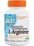 Doctor's Best, L-arginine à libération immédiate et prolongée, 500 mg, 120 comprimés bicouches