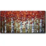 V-inspire Paintings, 24x48 inch Paintings Oil Hand Painting Red Birch Trees ...