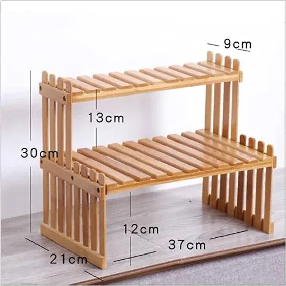 OGIFOAHC 2 Tier Table Top Bamboo Plant Stand - Desktop Flower Shelf Wooden Stand For Indoor Outdoor Home Patio Lawn Garden Balcony Organizer Planter Holder