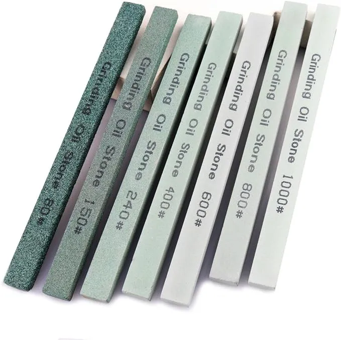 7pcs Sharpening Stone Set,7 Grit Green Silicon Carbide Whetstone Stick Honing Stone for Knife,Scissor,Moldel and Bladed Tools 80# 150# 240# 400# 600# 800# 1000# (5.9x0.47x0.24Inch)