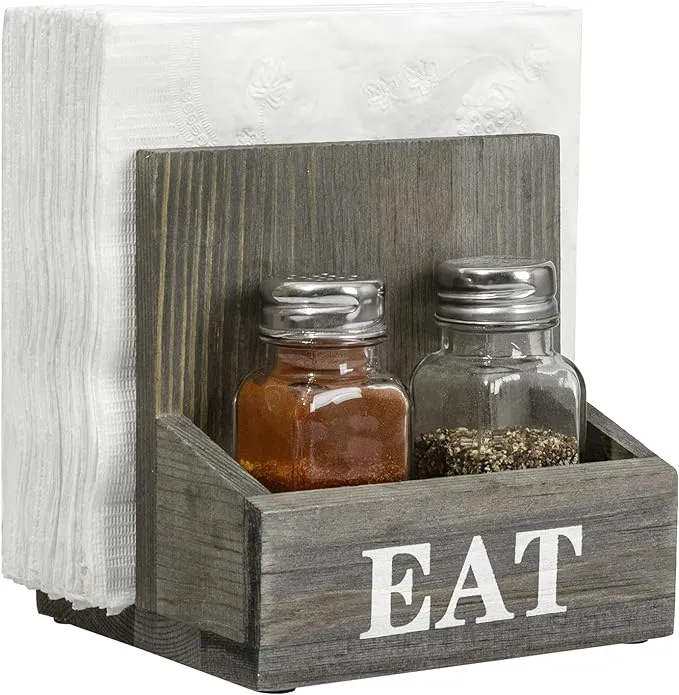 2 Compartment Vintage Gray Wood Napkin Holder Rack w/ Bold Printed EAT Lettering  | eBay