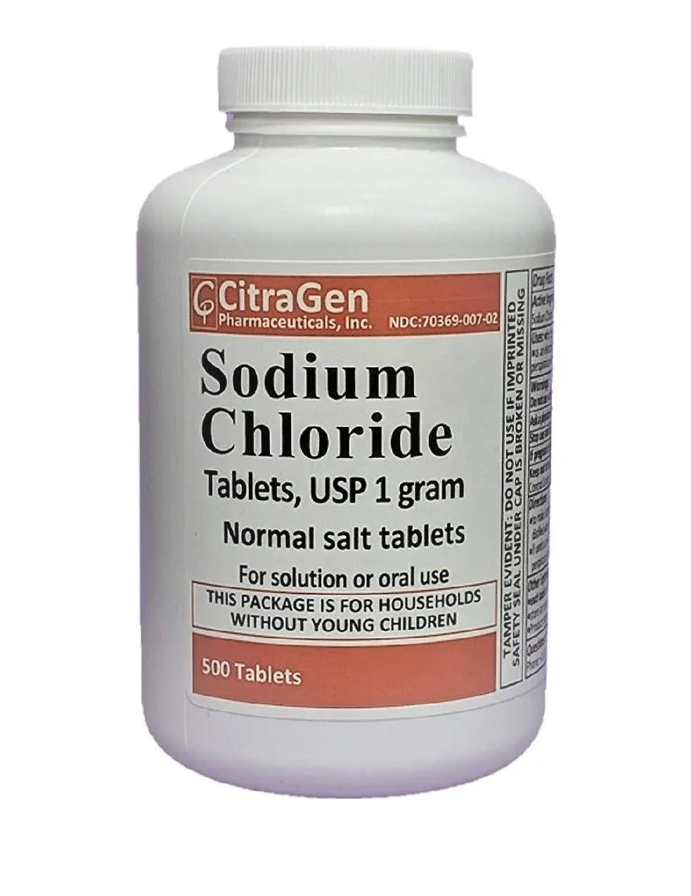 Sodium Chloride Tablets 1 GM, USP Normal Salt Tablets - 500 Tablets by CitraGen Pharmaceuticals, Inc.