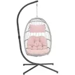 Yechen Egg Swing Chair with Stand, Rattan Wicker Hanging Egg Chair for Indoor Outdoor Bedroom Patio Hanging Basket Chair Hammock Chair with Aluminum