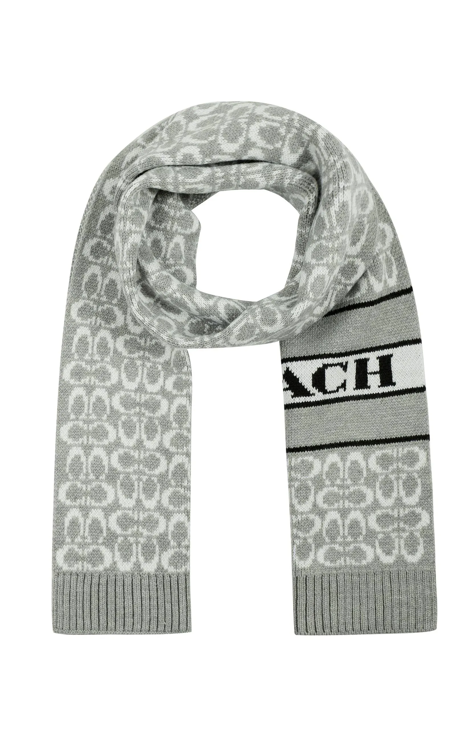 COACH Women&#039;s Signature Logo Chalk Wool-Blend Rib Knit Scarf MSRP $95