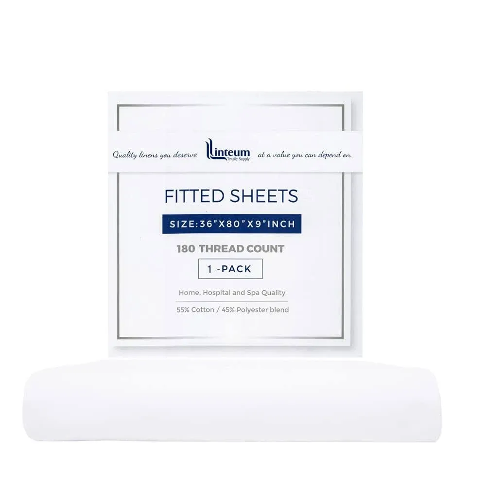 Linteum Textile (1 Pack, 36x80x9 in, White) Percale Twin Fitted Sheets, 180 Thread Count