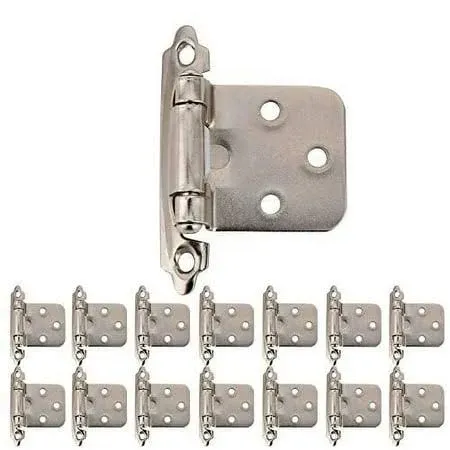 JQK 12 inch Overlay Cabinet Door Hinges Satin Nickel, 50 Pack 25 Pairs Flush Face ...