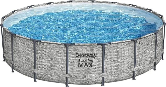 Bestway Steel Pro MAX 18’ x 48” Round Above Ground Pool Set | Frame Swmiming Pool Features Realistic Stone Print Liner | Includes 1500gal Filter Pump, 48" Ladder and 18' Pool Cover