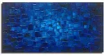 Large Abstract Dark Blue Square Wall Art Hand Painted 60 x 30 in, 