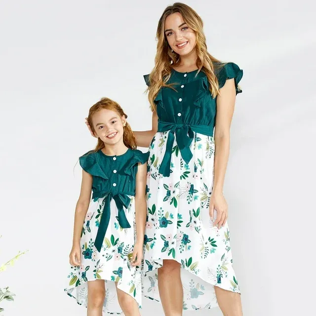 Patpat Family Matching Dresses Green Women L Dark Green Matching Floral Stitching ...