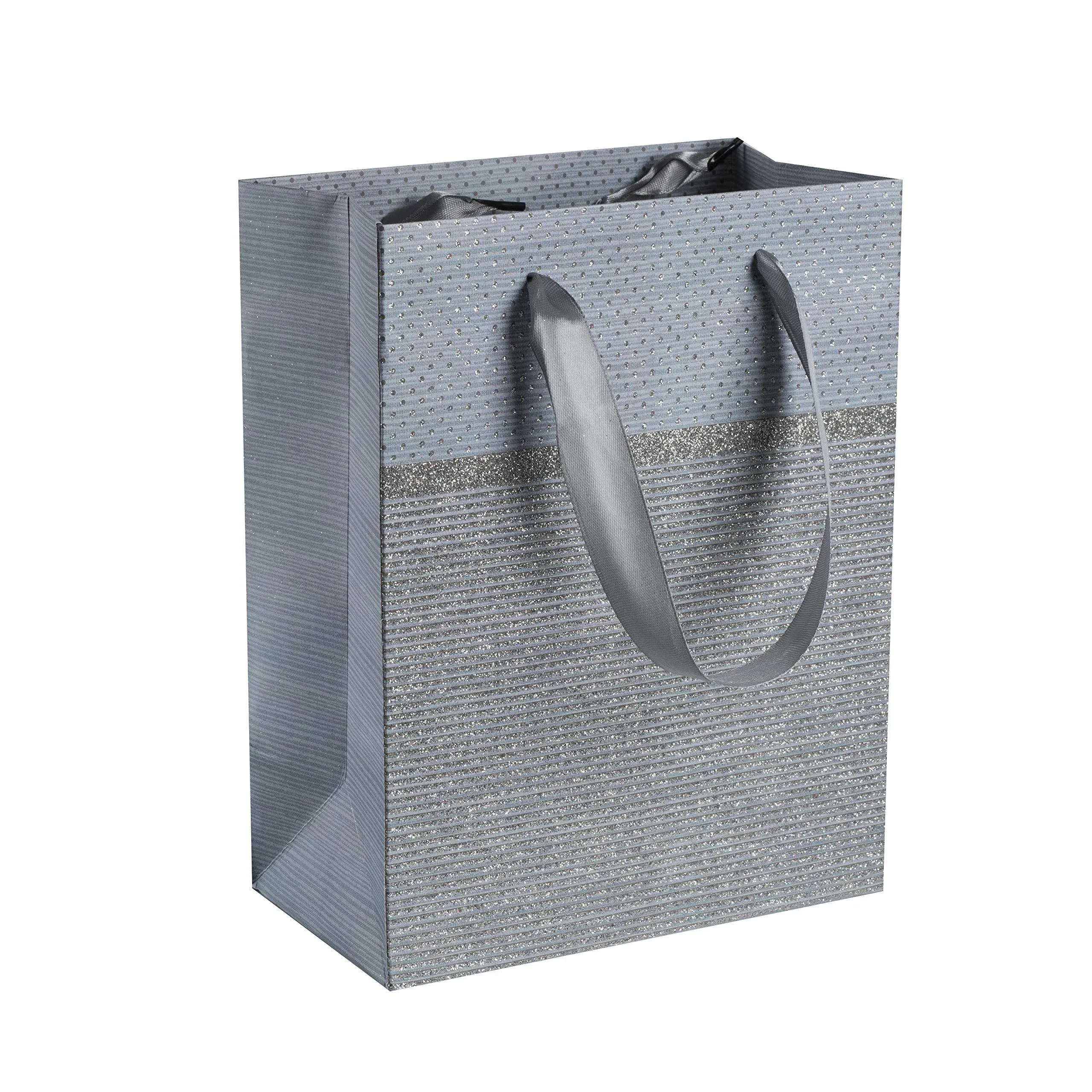 Grey Sparkling Glitter Gift Bags 12 Pack 9"x 7"x 4"