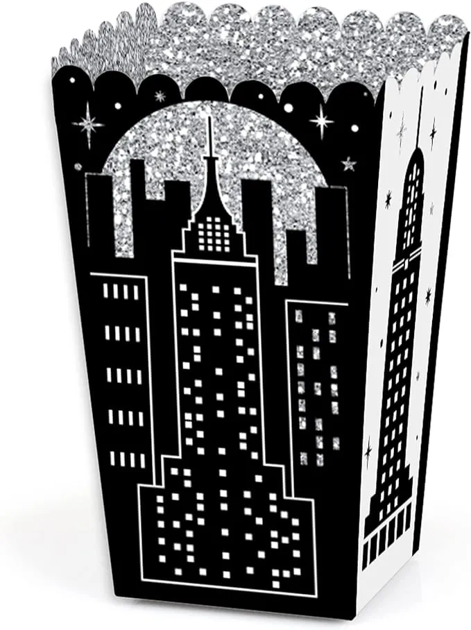 Nighttime City Skyline - New York Party Favor Popcorn Treat Boxes - Set of 12