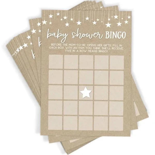 Baby Bingo - Baby Shower Game, 50 Cards, Rustic Kraft