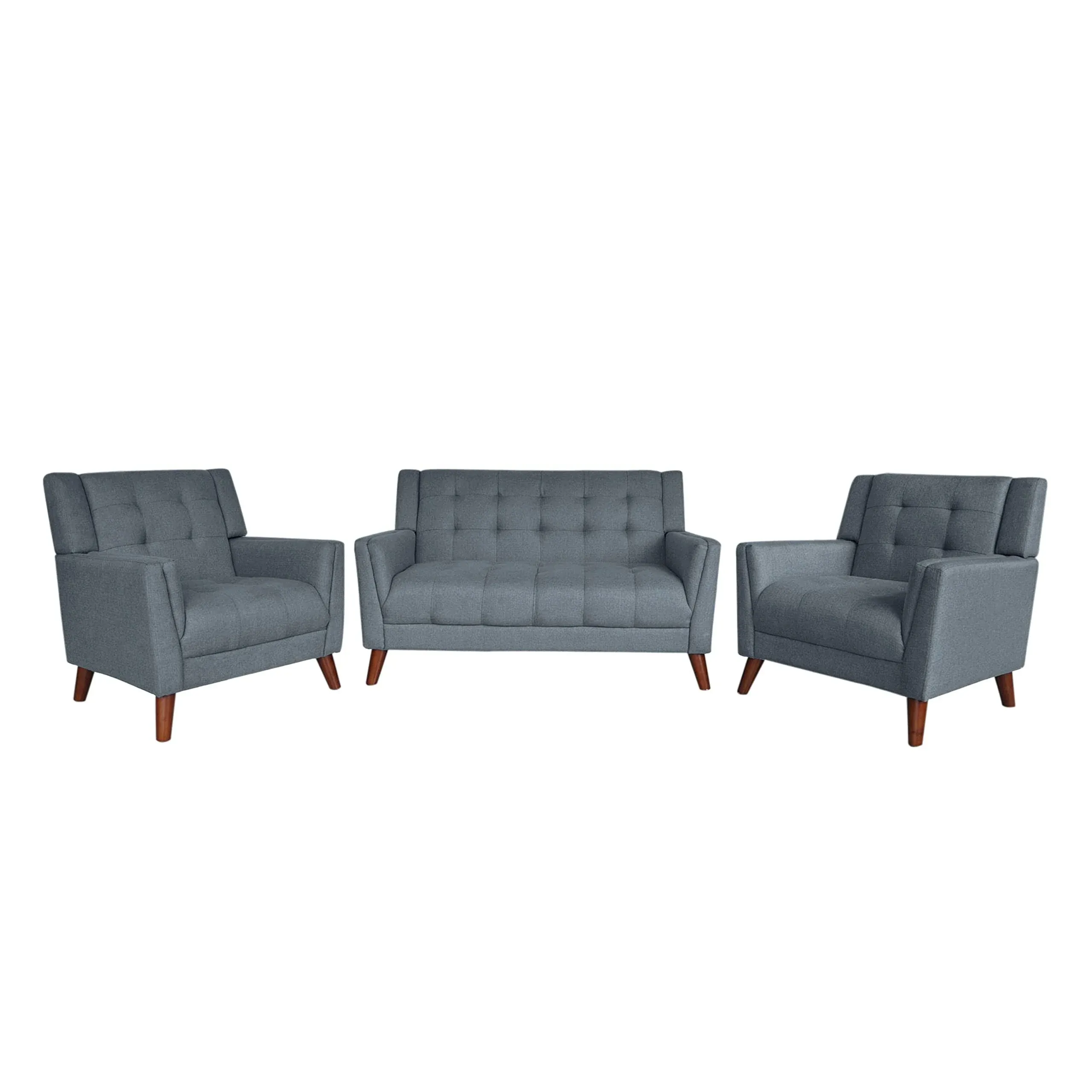 GDF Studio Evelyn Mid Century Modern Fabric Arm Chair and Loveseat Set, Dark Gray/Walnut