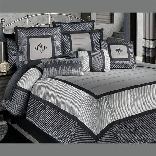 Touch of Class Contemporary Omega Monochromatic Dark Gray Silver Black Comforter Set King