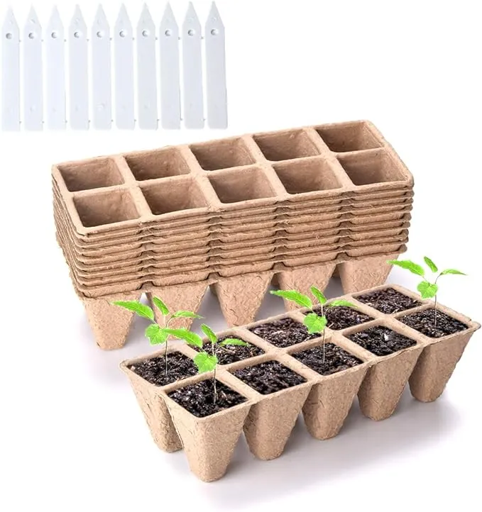 200 Cells Seed Starter Peat Pots, Biodegradable Sprouting Seedling Trays, for Indoor and Outdoor Plants, Includes 20 Plastic Plant Labels (20 Pack)