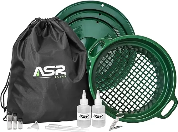 ASR Outdoor 14pc Gold Panning Kit Stackable 1/2 Inch Sifter Backpack Prospecting