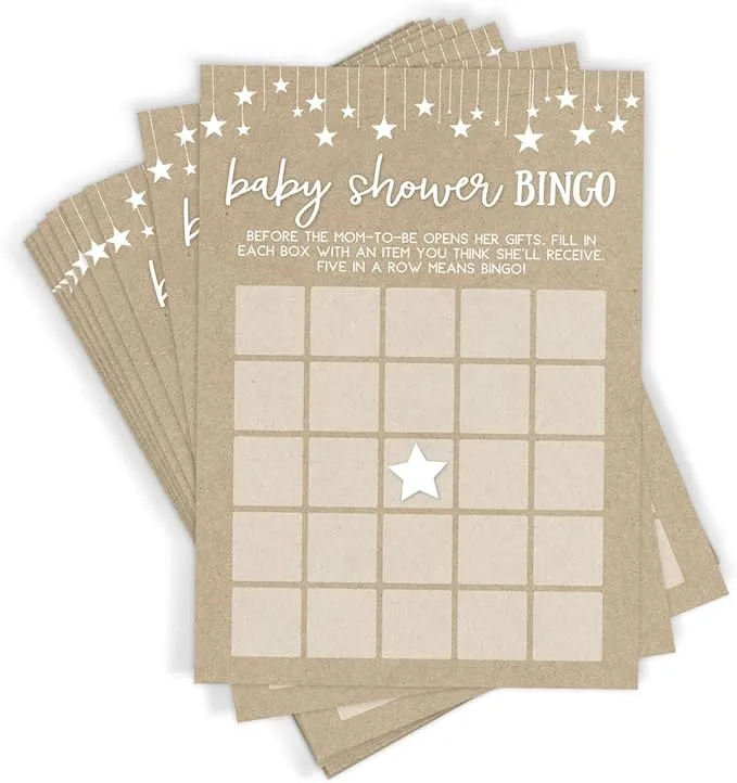 Baby Bingo - Baby Shower Game, 50 Cards, Rustic Kraft