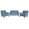 GDF Studio Evelyn Mid Century Modern Fabric Arm Chair and Loveseat Set, Blue/Walnut