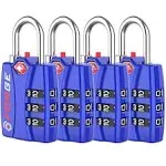 TSA Approved Luggage Locks, Alloy Body, Red Indicator, 1, 2 & 4 Pack (Blue 4 Pack)