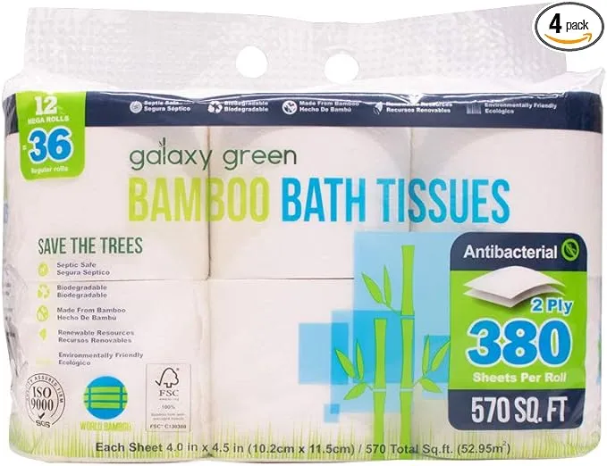 Bamboo Bath Tissue Paper - 380 Sheets / Roll - 48 Rolls