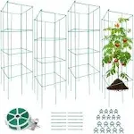 Folding Tomato Cage, 4 Packs Heavy Duty Metal Square Tomato Cages PVC-Coated ...