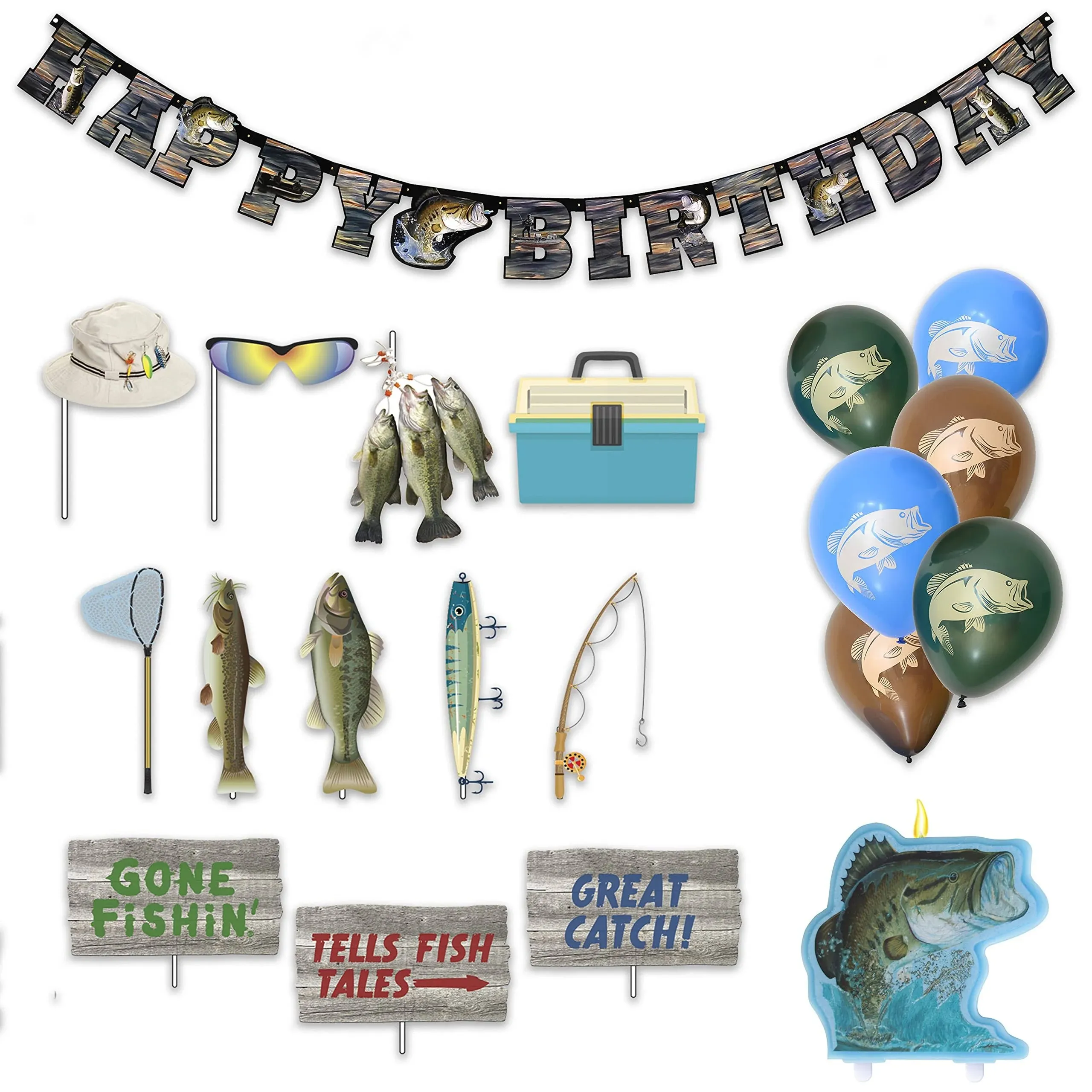 ’s Trademarked Gone Fishin’ Birthday Party Decorations; Kit Includes 1 Happy ...