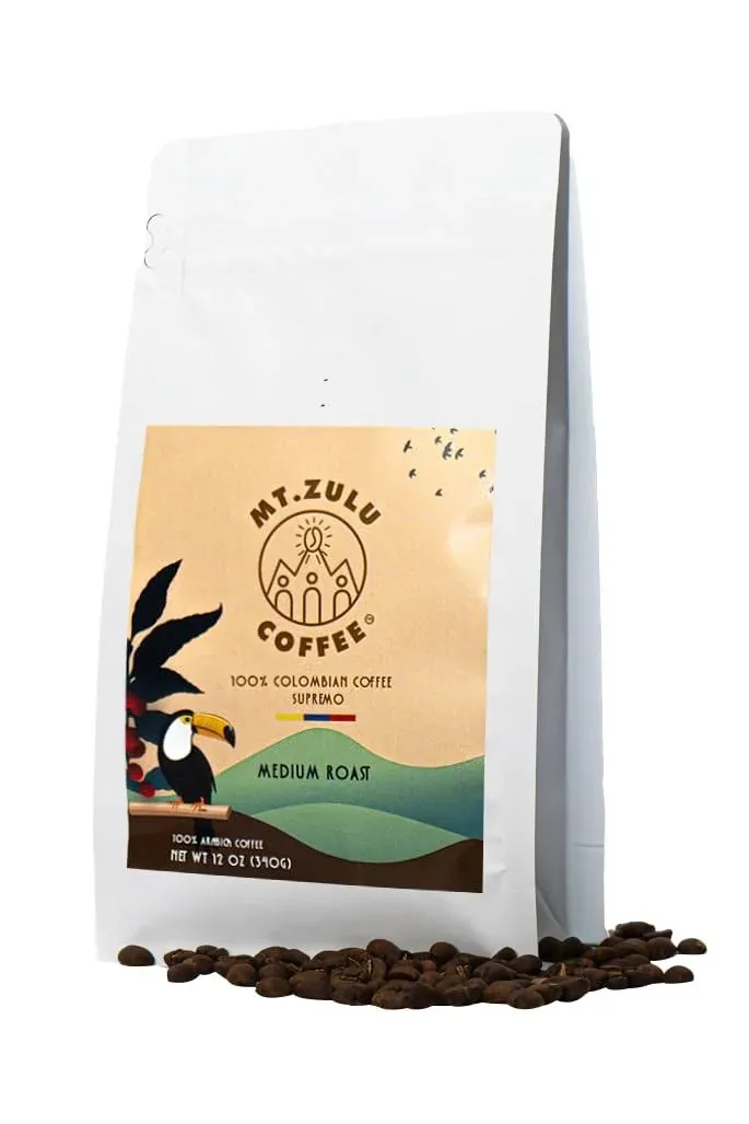 MT Zulu Medium Roast Colombian Whole Beans Coffee with Caramel Hazelnut and Orange Peel Notes - 12oz