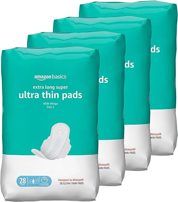 Ultra Thin Pads with Flexi-Wings for Periods, Extra Long Length, Super Absorbenc